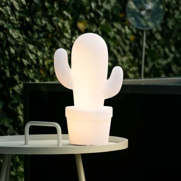Lucide CACTUS - Oplaadbare Tafellamp Buiten - Accu/Batterij - Ø 22,7 cm - LED Dimb. - 1x2W 2700K - IP44 - Wit - sfeer 5